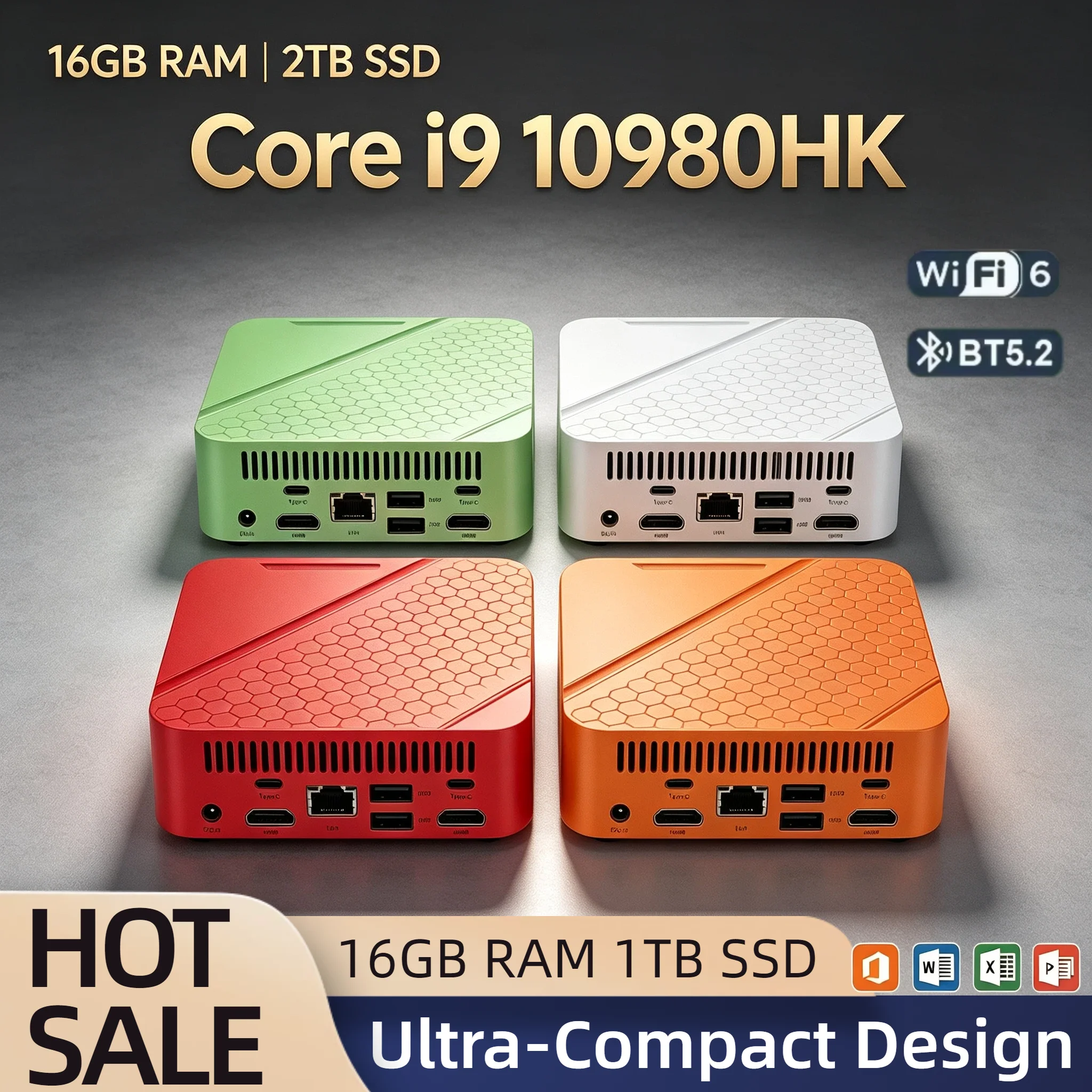 Intel Core i9 10980HK Mini Desktop 16GB DDR4 2TB NVMe SSD Triple 4K Screen WiFi6 BT5.2 High Performance Office Home Pro Studen