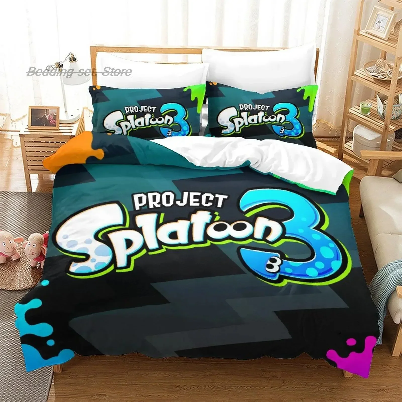 

Splatoon 3 Bedding Set Single Twin Full Queen King Size Bed Set Aldult Kid Bedroom Duvetcover Sets 3D Print Anime bed sheet set