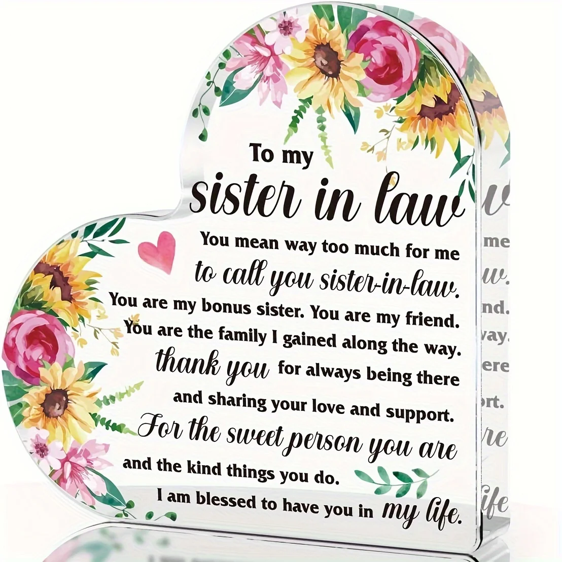 1pc,Heart Keepsake Acrylic Sign Desk Decor Sister in Law Gifts Sister In Law Birthday Gifts from Sister Brother Inspirational