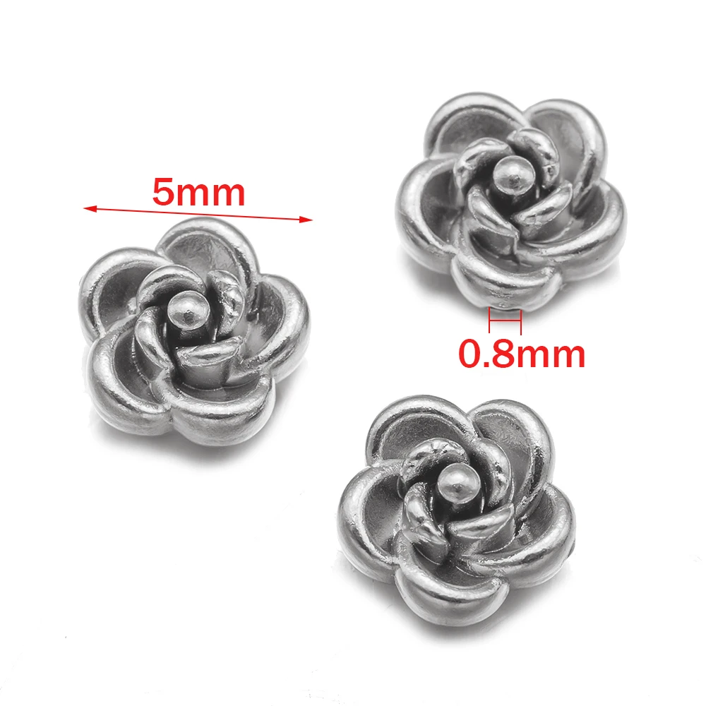Stainless Steel Gold Rose Spacer Beads, 10pcs