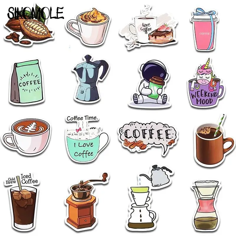 10/30/50pcs Dessin Animé Mignon Tasse De Café Autocollants Fille Kawaii Portable Bouteille Vélo Planche À Roulettes Bagages Autocollants Graffiti