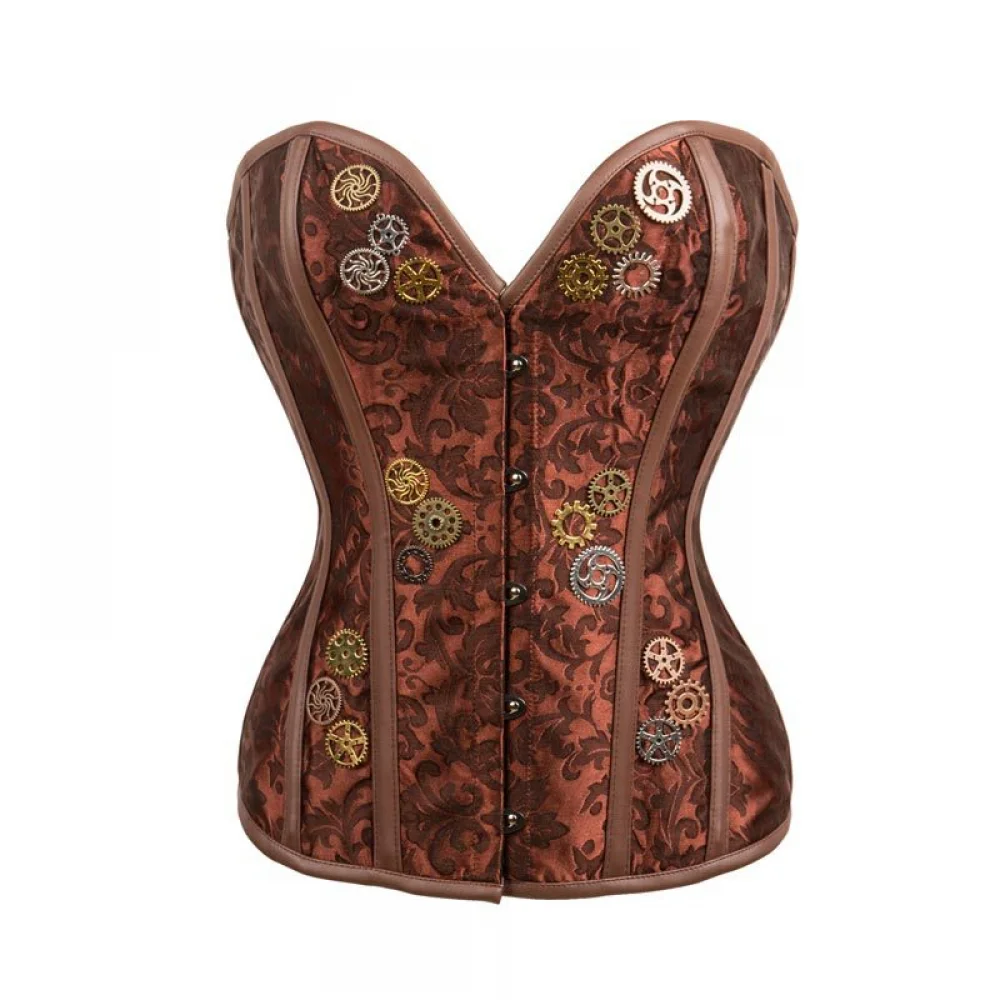 

Women Retro Medieval Steampunk Gothic Cosplay Costume Jacquard Corset Gear Patterns Straps Waist Cincher Halloween