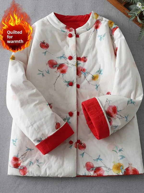 جديد الصينية Sle القطن الكتان المطبوعة Thiened الصغيرة الوقوف طوق الشتاء Jaet Colion اللون تانغ زي المرأة الأعلى #2