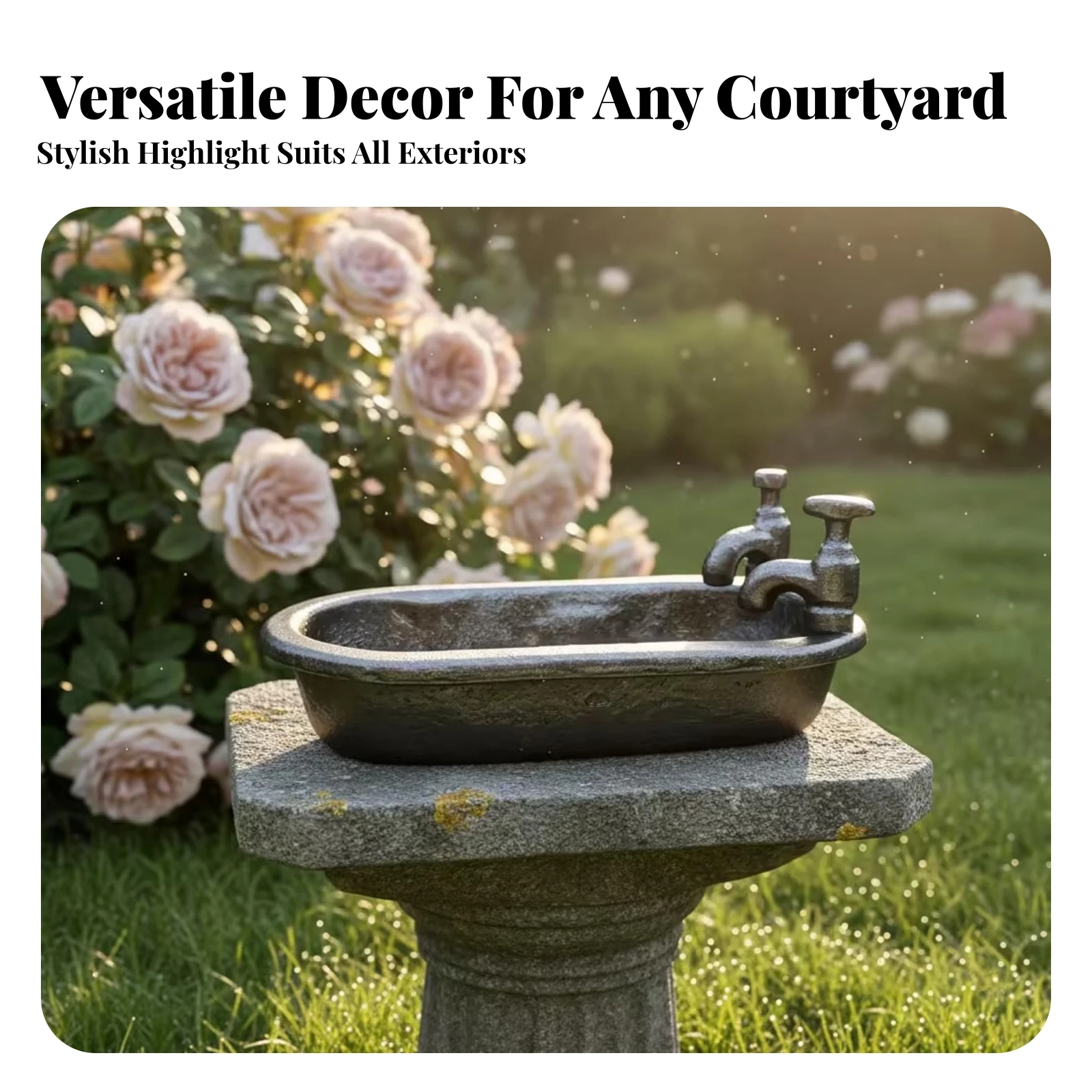 Outdoor Decor Resin Bird Bath Feeder Dark Brown Double Use Heavy Duty Bathtub-Shaped Bird Bath