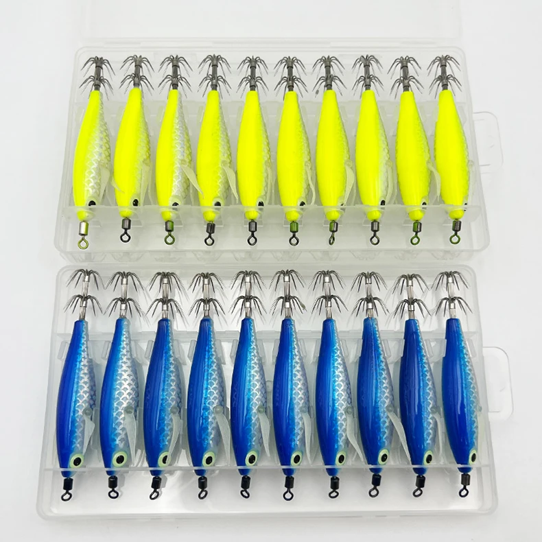 ShareShark 10 Stück/Box Leuchtender Tintenfisch-Jighaken Salzwasser-Angelköder Holzkrebsköder Meeresangeln Oktopus Tintenfisch Köder – Detail 13