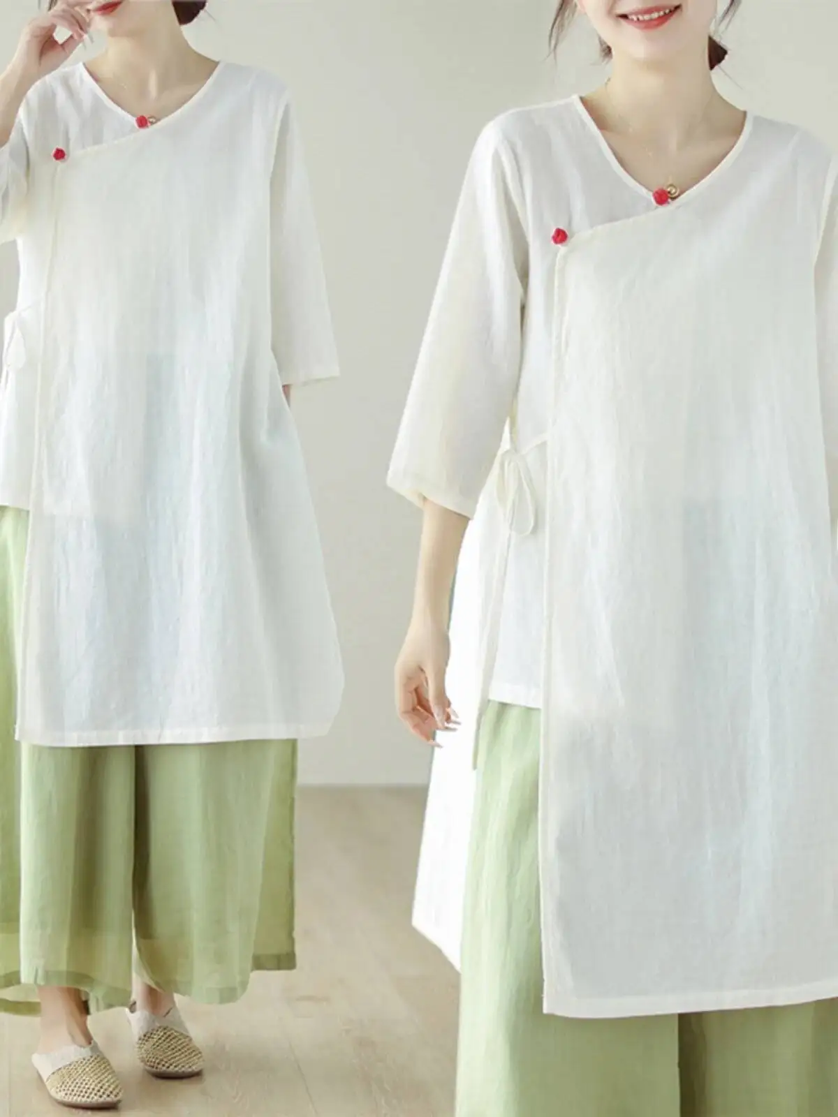 High-End Women's Irt Luxury Brand Improved Hanfu Silk Artistic Retro Button Zen Tea Ceremony Clothing