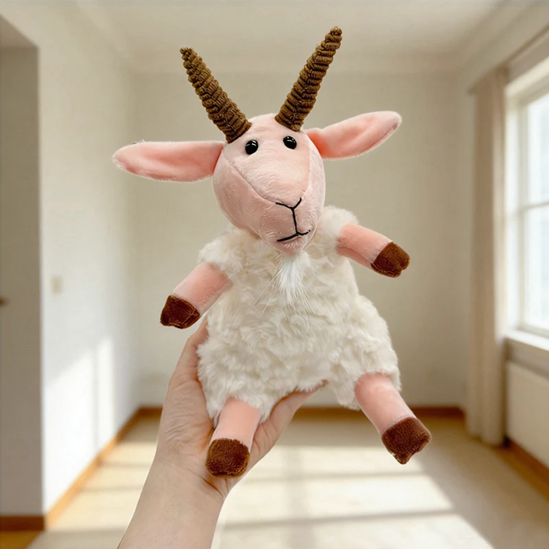 Fluffy Curly Hair Goat Plush Toy Simulation Long Horn Stuffed Animal Soft Farmhouse Decor Pillow Child Nap Toy