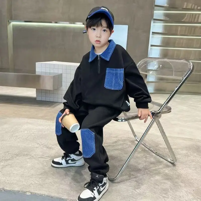 Colorblock Sweatshirt Set Children's Suit for Boy 2026 New Clothing Outdoor Clothes Spring Kids Men's Sets Boys Boy's Top Bottom
