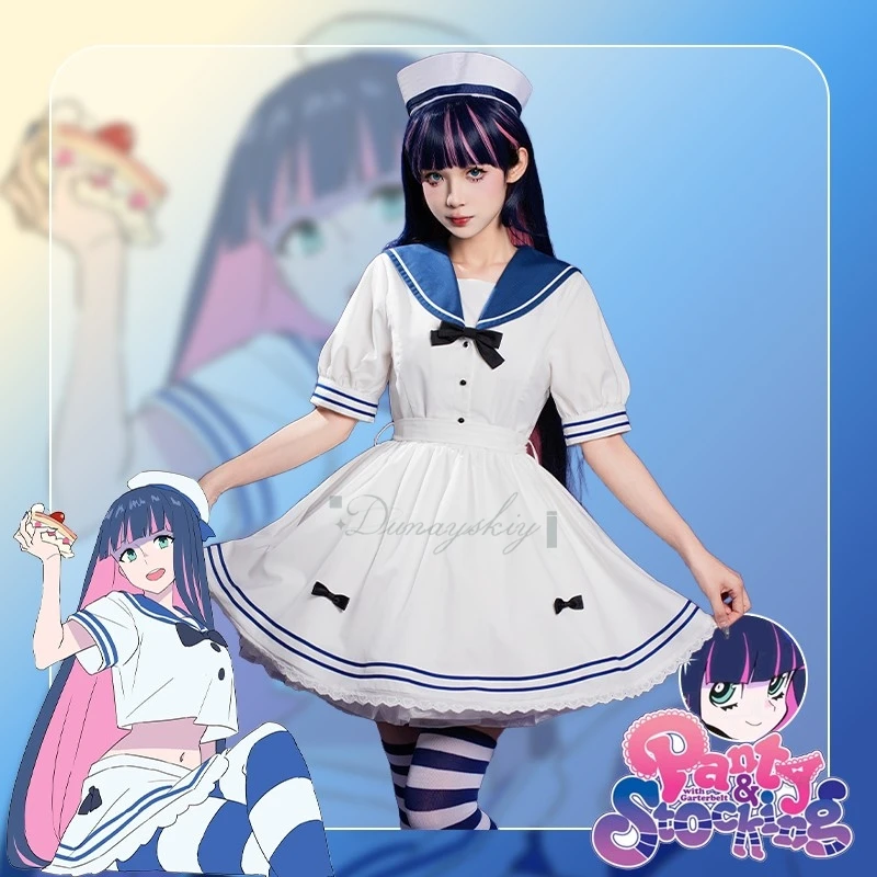 

Anime Panty & Stocking with Garterbelt Stocking Cosplay Costume Wig Girl Lolita Dress Halloween Party Sailor suit Jirai kei