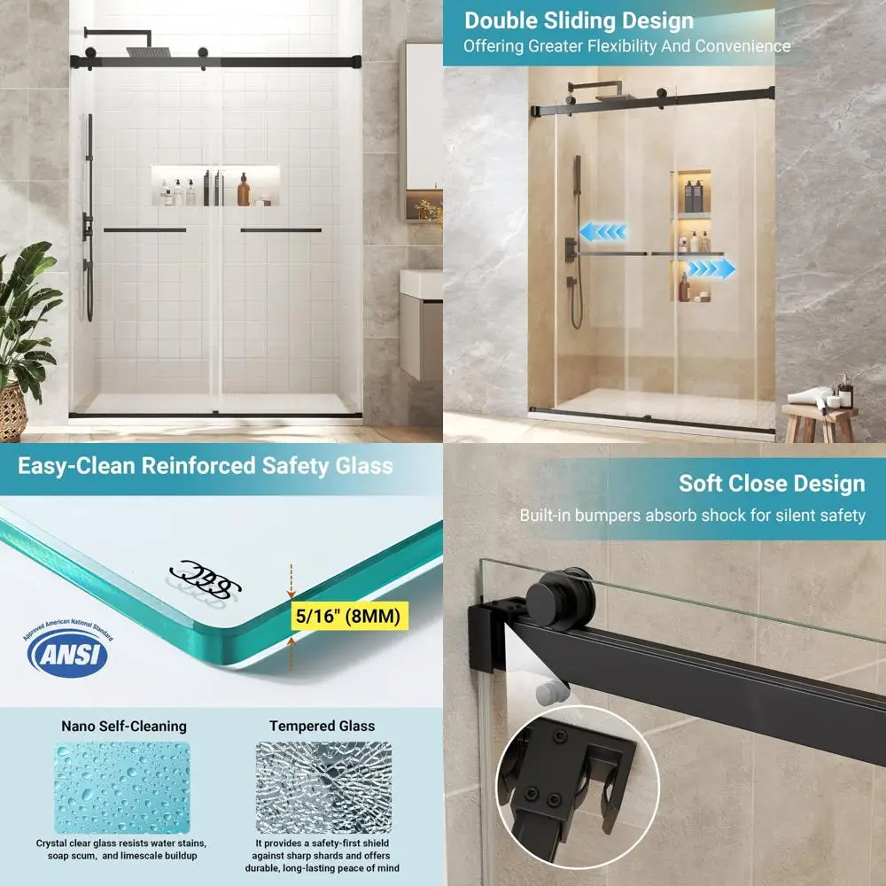 

frameless 5/16" tempered glass shower door, 44-48" wide x 75" high, double sliding for bathroom