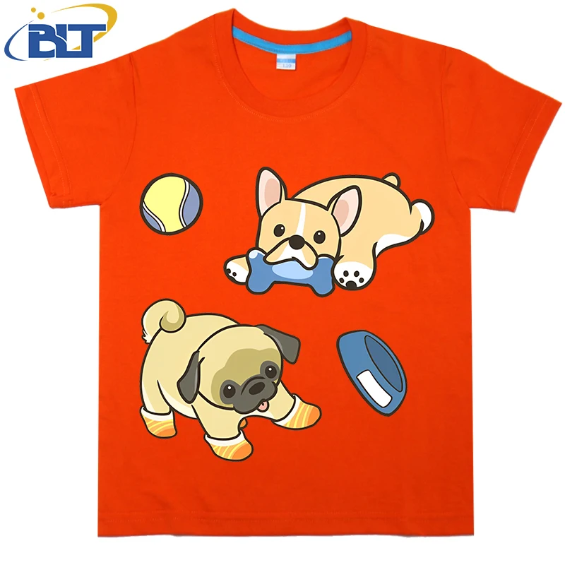 Mopshond En Frenchie Bedrukt Kinder T-Shirt, Zomer Katoenen Casual Top Met Korte Mouwen, Geschikt Voor Zowel Jongens Als Meisjes