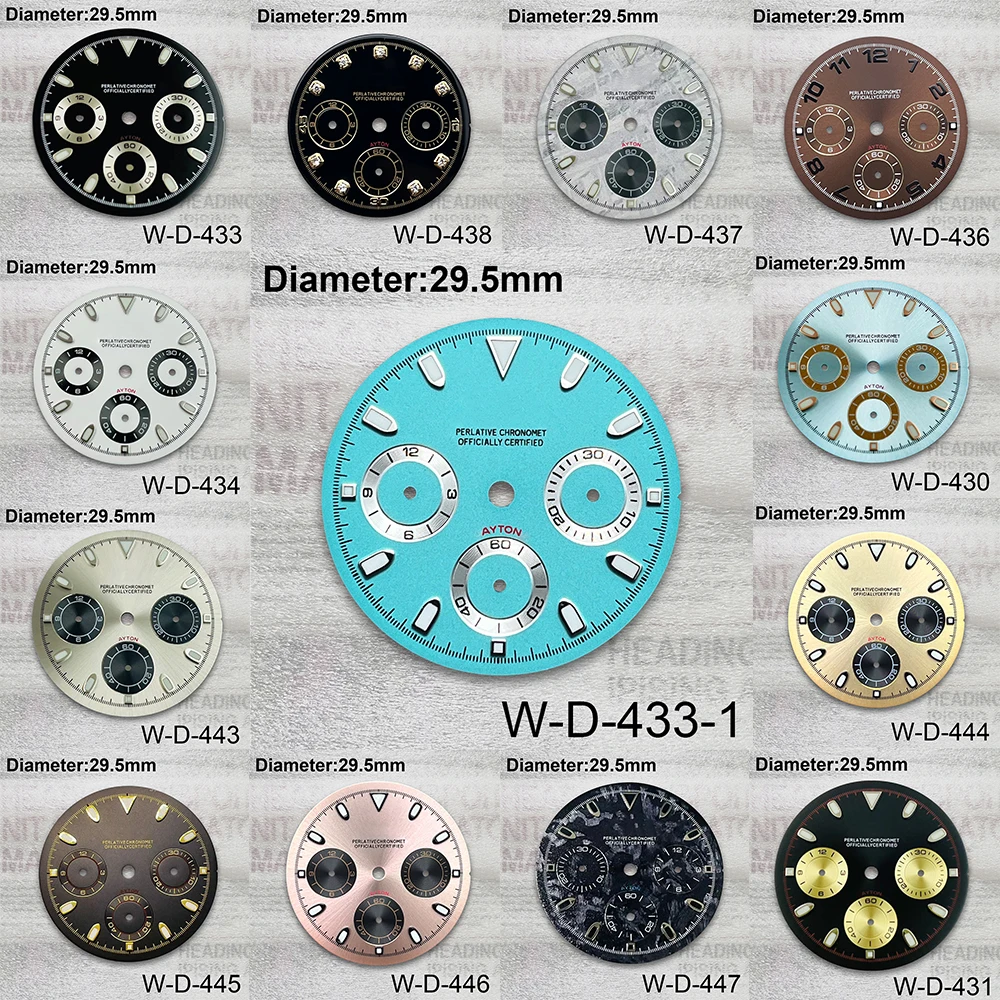 

29.5mm S Logo Panda Meteorite Dial Fit VK63 Movement Green Luminous High Quality Watch Modification Accessories