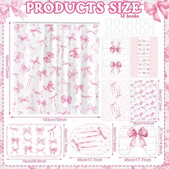 8件式粉紅蝴蝶結浴簾,浴室裝飾,可愛又俏皮的浴室配件,蝴蝶結美學少女風浴簾 10 最佳銷售 浴室配件套裝 - №6