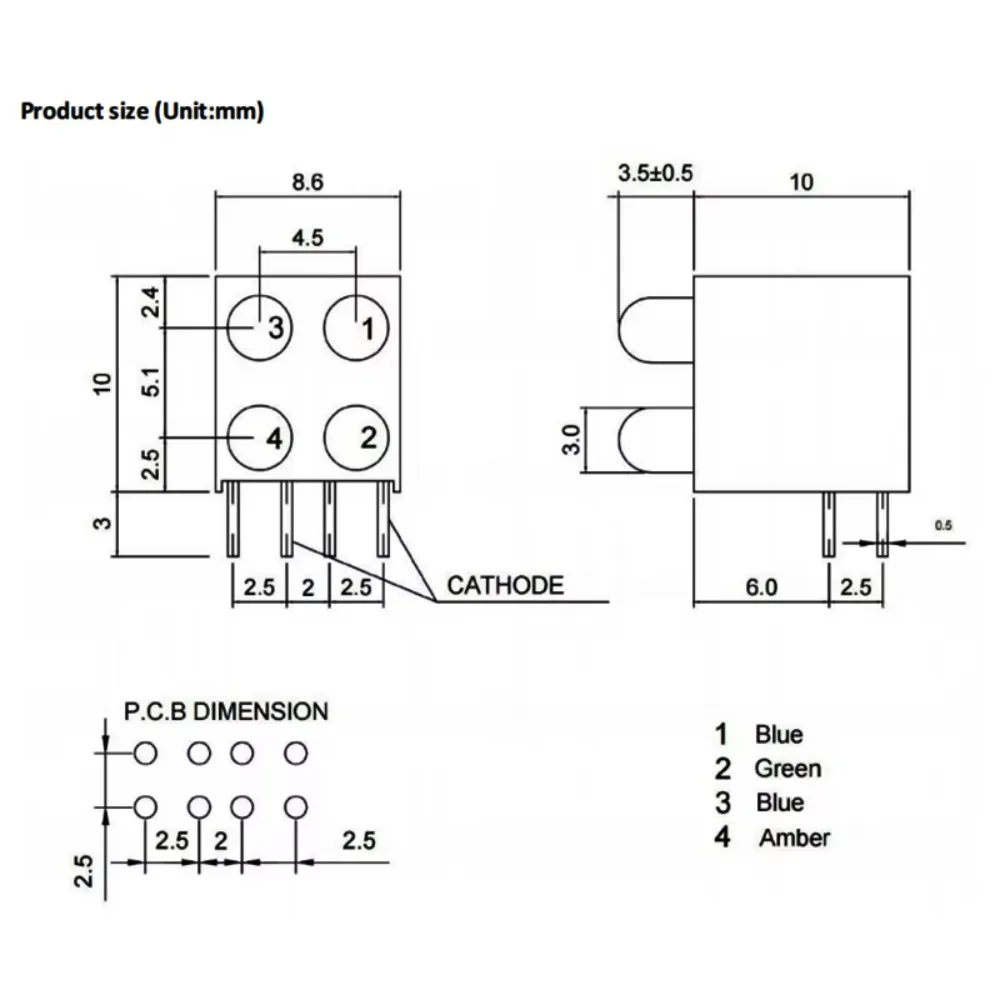 Customized 3mm4 Red Display Holder Bracket with LED 3mm Light Emitting Dioder New Mould Optoelectronics
