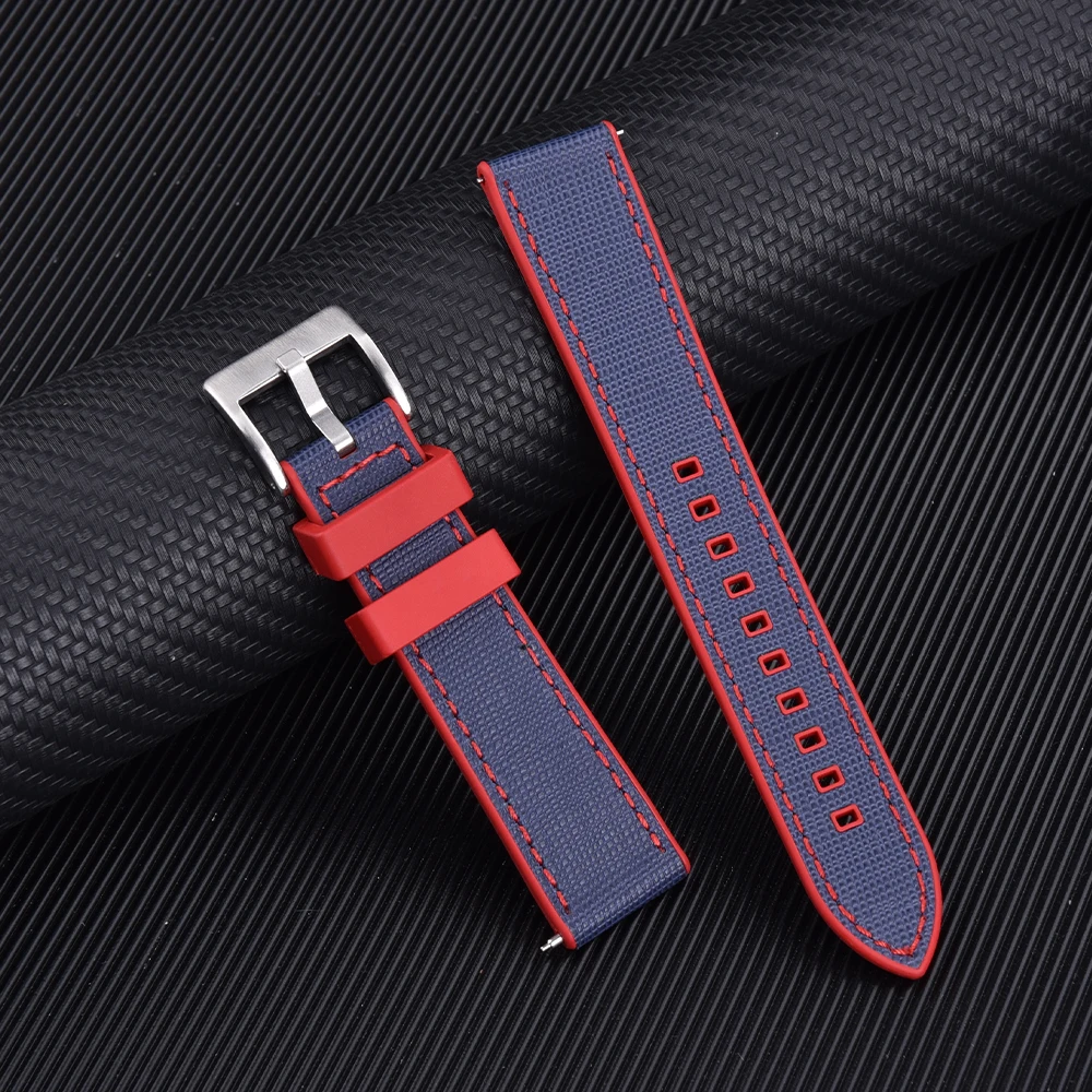 New Leather+FPM/FKM Rubber Straps 20mm 22mm Double Layer Diver Watch Straps Rubber Watchbands Leather Strap Bracelet Accessories