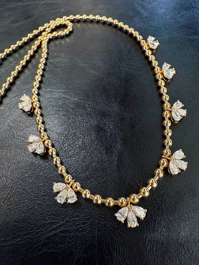 KUGG 100% 18K White/Yellow Gold Necklace Luxury Design 3.0carat Real Natural Diamond Necklace for Women High Party Jewelry