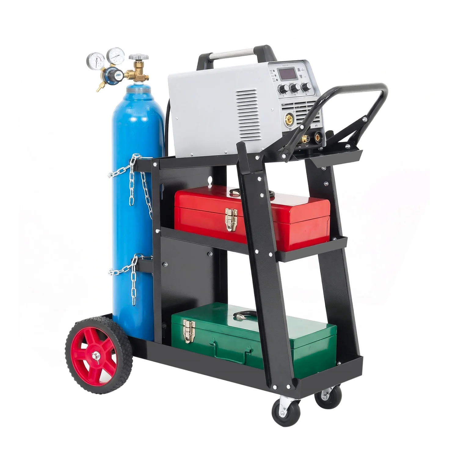 Welding Cart,3 Tier Heavy Duty Carbon Steel Welding Cart for Mig/Tig Welder and Plasma Cutter,Rolling Welder Cart with Handle and Gas Tank Holder,220 Lb Weight Capacity