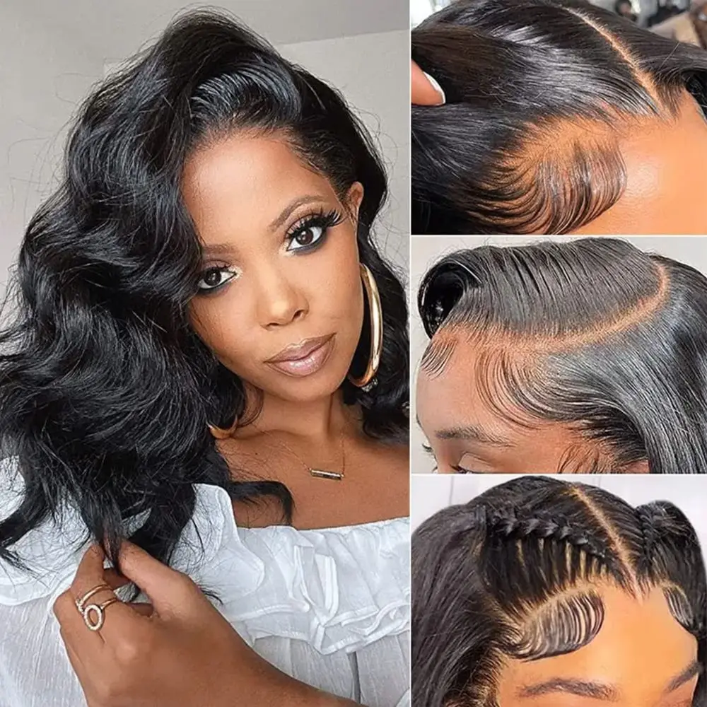 

Natural Body Wave Wigs Short Bob Pre-plucked 10-14 inches Wavy Bob Lace Wigs Glueless Lace Closure Wigs For Black Women
