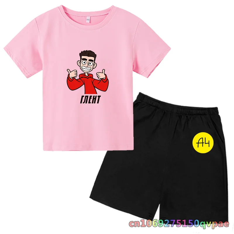 Children Round Neck T-shirts Short Sleeve Sets 2-12 Years Boys Girl Casual Anime Merch A4 Printing Clothes Sets Summer 2Pcs