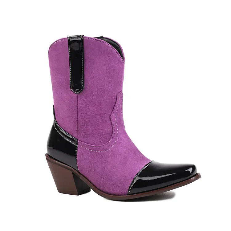 British Retro Color Matching Chelsea Short Boots Square Head Thick Heel Heightening Knight Boots Large Size Women's Boots 34&48
