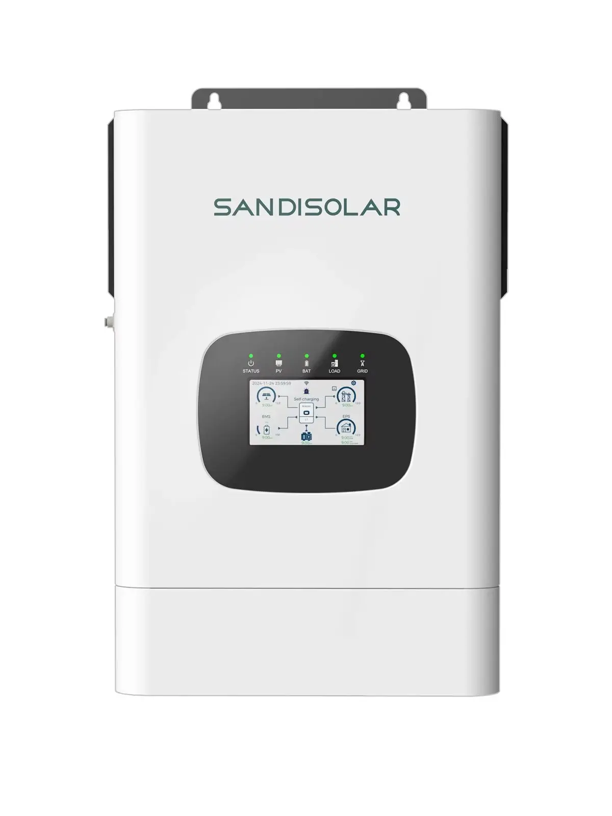 SANDISOLAR 6,5KW 6500W Hybrid-Solarwechselrichter 48V 230V 220V Reiner Sinuswellen-Wechselrichter für Netzanschluss und Netzunabhängigkeit 120A MPPT Solarladeregler Doppelausgang WiFi Parallel für