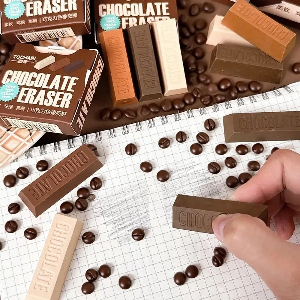3Pcs/Set New Soft TPR Chocolate Design Eraser Less Dust Fun Shape Pencil Eraser Painting Mini Chocolate Stick Eraser For Student