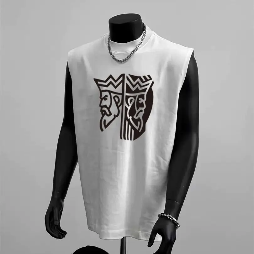 

2025 Summer American Retro High Street Sport Fitn Pure Cotton Vest Men Svel oulder Pad Top Trendy Brand INS