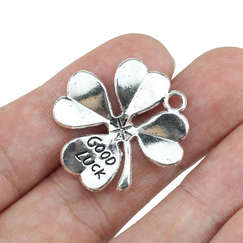 6pcs 26*27mm Good Luck Charms Lucky Clover Flower Pendants Antique Silver Color Jewelry For Women DIY Making