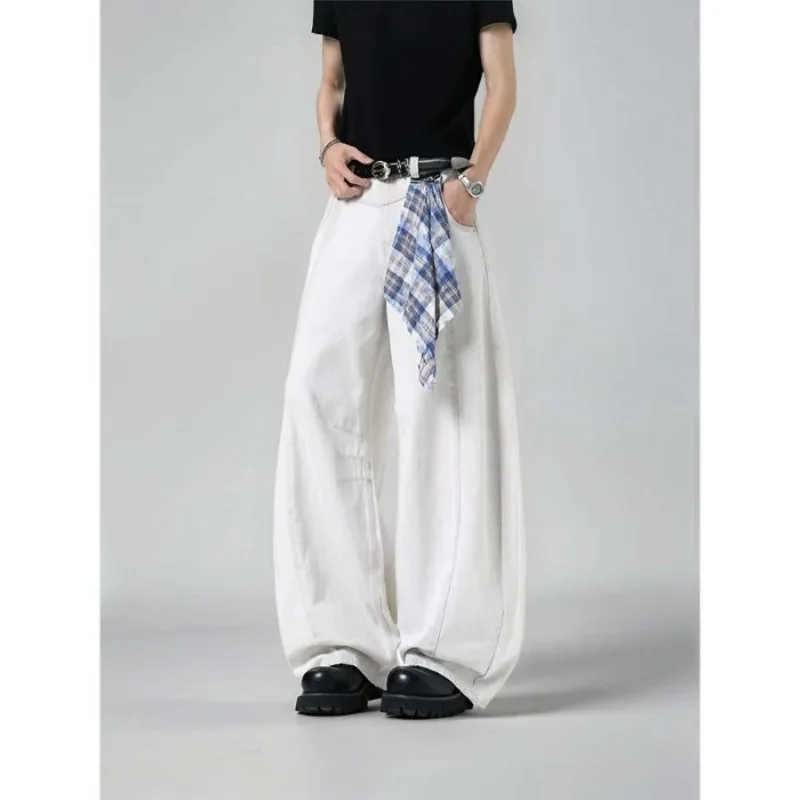 Men's Loose Wide Leg Plaid Pants White Men Autumn High Street Hip Hop Causal Trousers Baggy Fit Streetwear Brand American Style view 6
