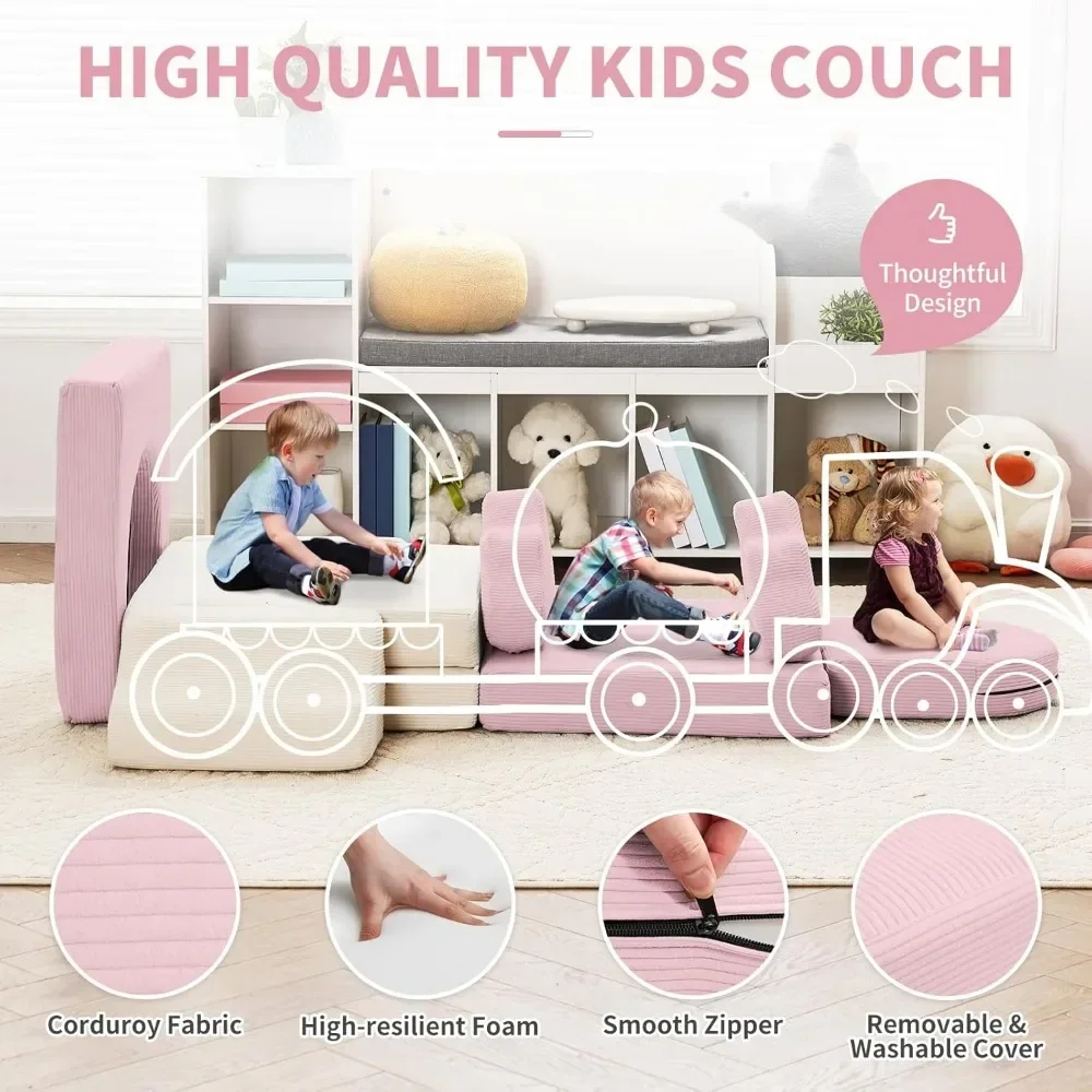 Kids Play Couch, 10PCS Kids Modular Couch in Colorblocked Corduroy, Modular Kids Couch for Boys and Girls, Couch Children