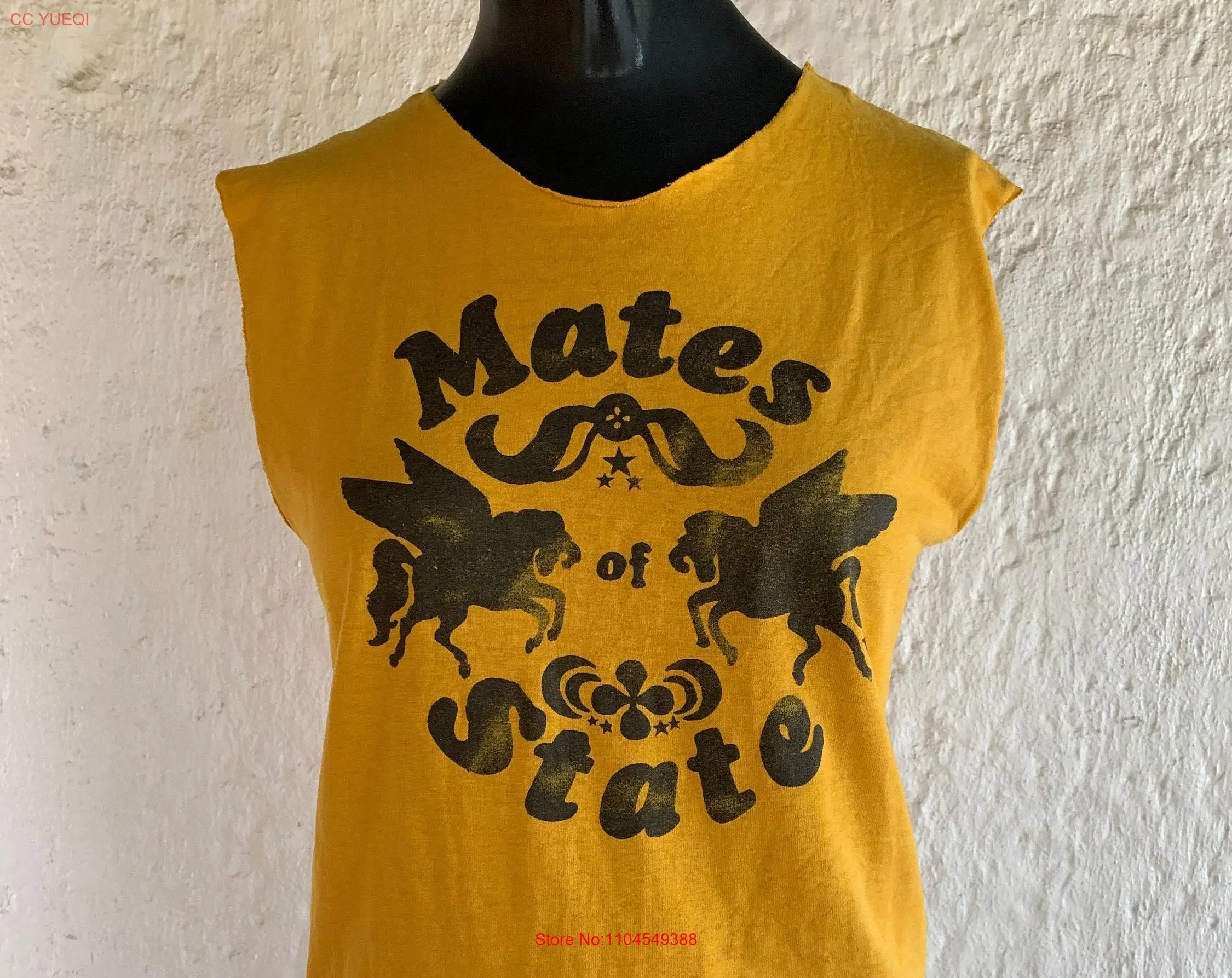 

Желтая футболка без рукавов Mates of State, маленькая модная винтажная футболка 00-х годов с длинными или короткими рукавами