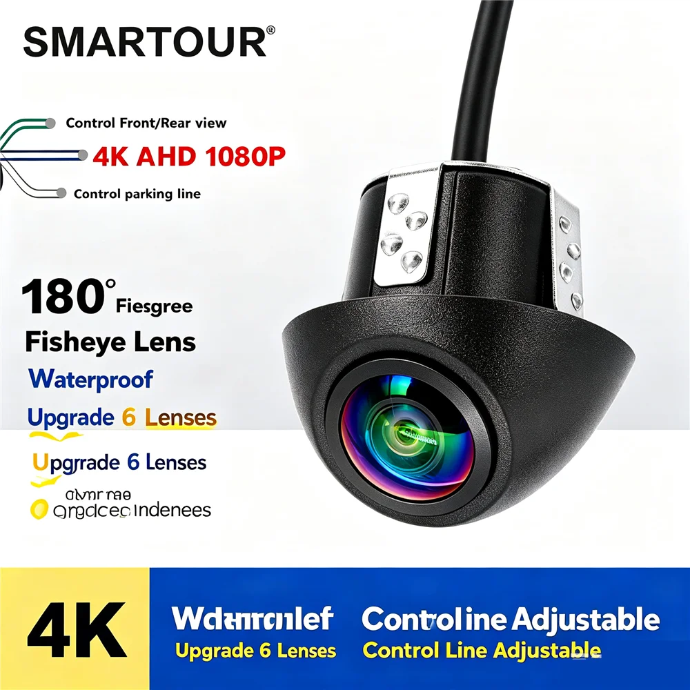 180 Degree Fisheye AHD 1080P Car Backup Camera Switchable CVBS Front Rear View Parking Guide Line Waterproof Reverse Camera