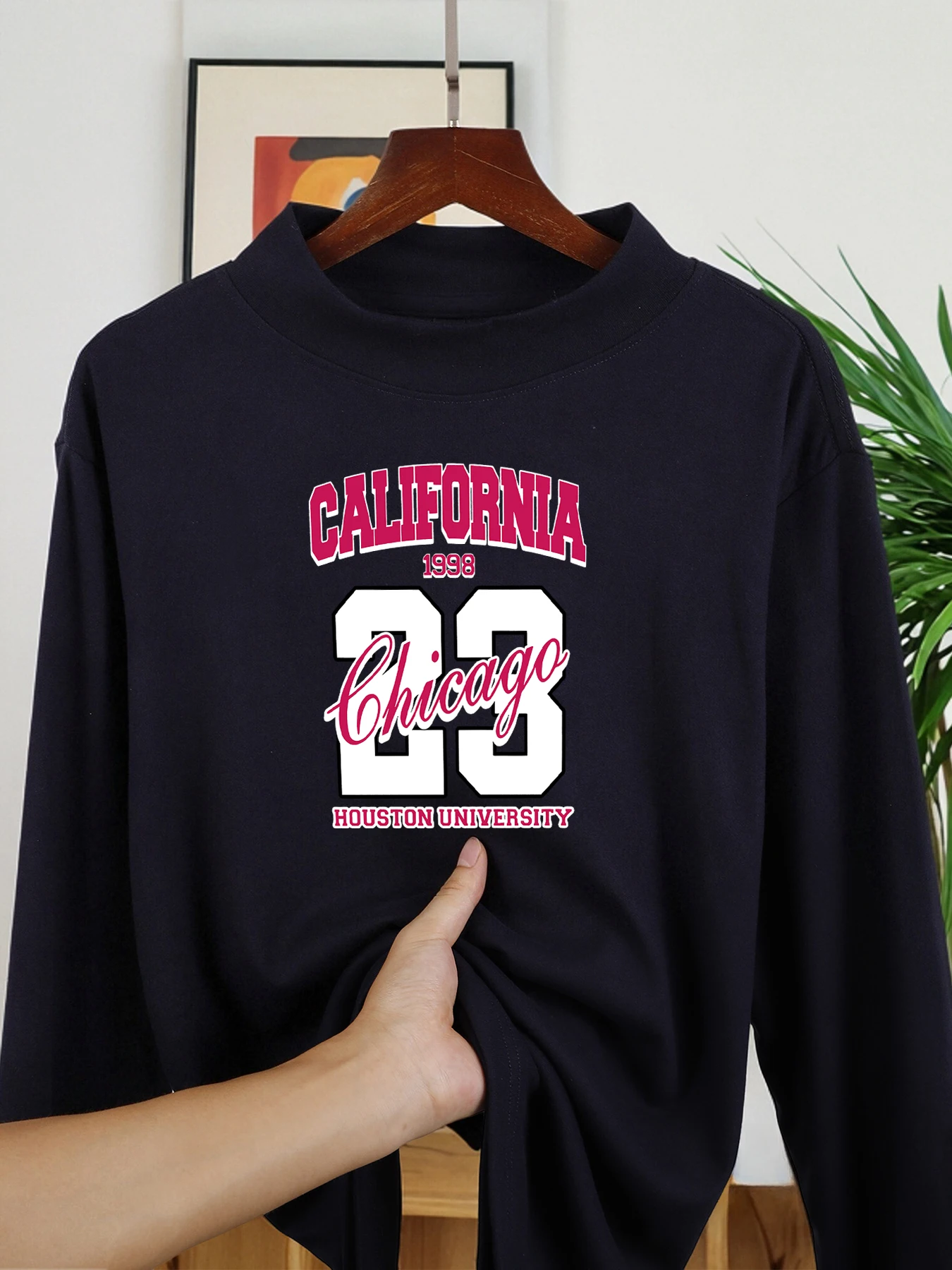 كاليفورنيا جامعة شيكاغو هيوستن طباعة رجل قميص طويل الأكمام جديد رشاقته أعلى الشارع مريح الملابس تمتد قاع التي شيرت