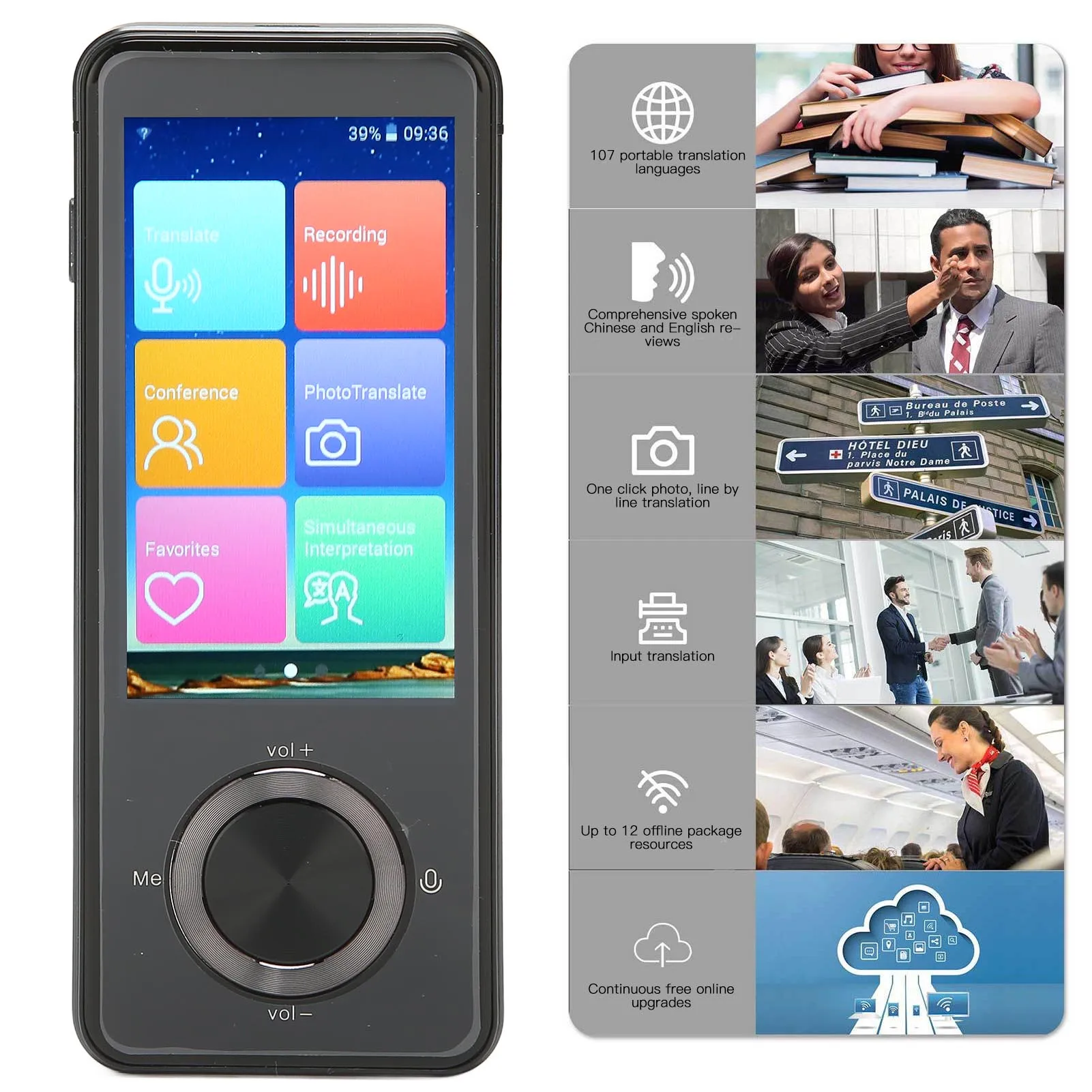 Dispositivo traduttore Registrazione in metallo Batteria a lunga durata 107 lingue Interprete vocale Schermo HD con traduzione di foto per i viaggi