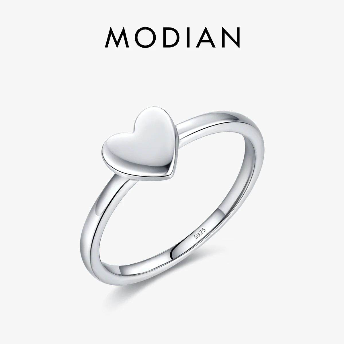 MODIAN Minimalist 925 Sterling Silver Smooth Heart Shape Simple Finger Ring Fashion Stackable Party Ring For Women Fine Jewelry