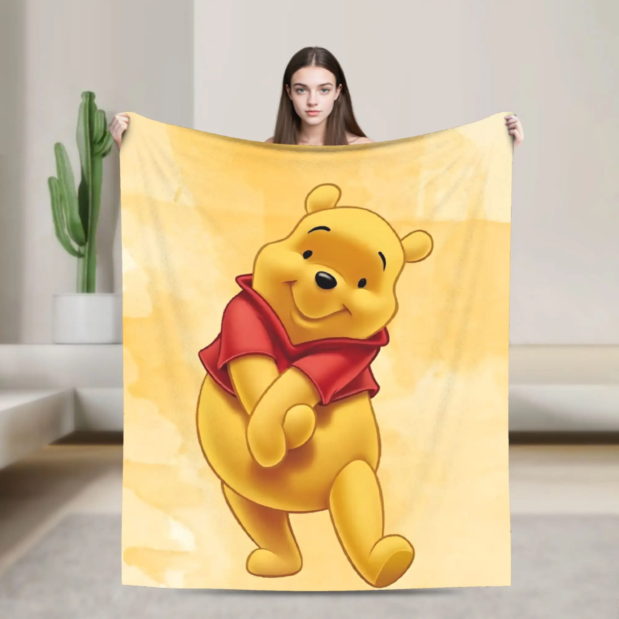 Manta de Winnie the Pooh de dibujos animados, manta de terciopelo ultrasuave para dormitorio, sofá cama, alfombra