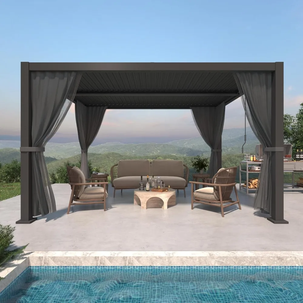 

Пергола с регулируемыми ламелями 10' × 13', алюминиевая пергола для патио с регулируемой крышей для террасы, на заказ