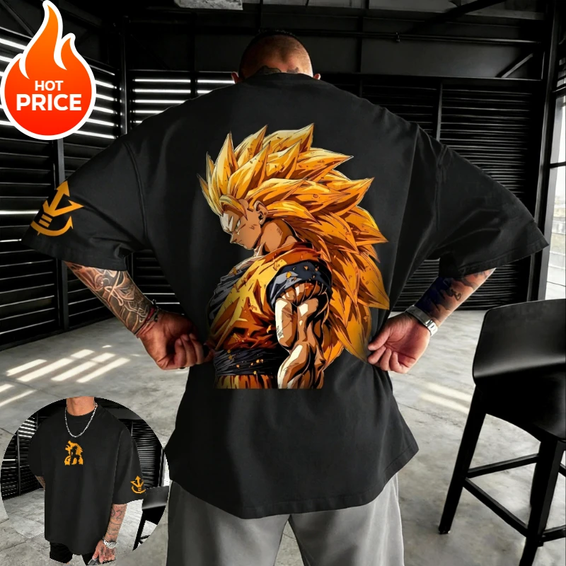 2026 Summer Dragon Ball  T-shirt 100% Cotton Goku Super Saiyan 3 Print Oversized Fitness Streetwear Unisex Retro Gym Tee view 4