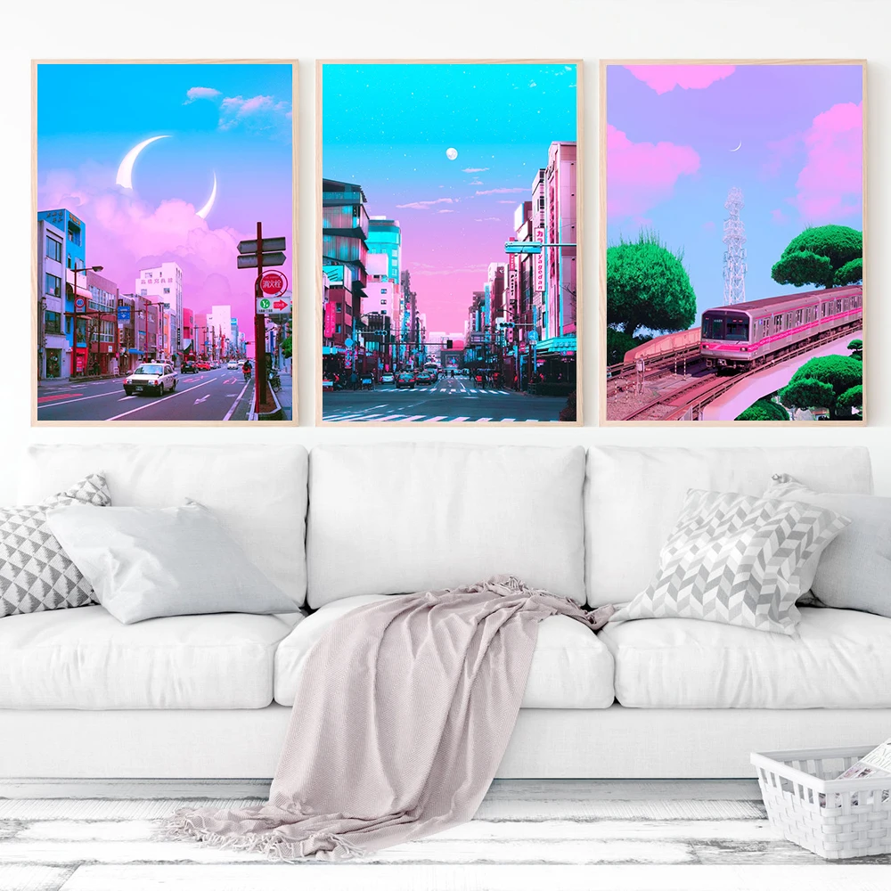 Tokyo Pastel City Landscape Anime Reality Kyoto Fuji Print Art Canvas Poster For Living Room Decoration Home Wall Decor Picture