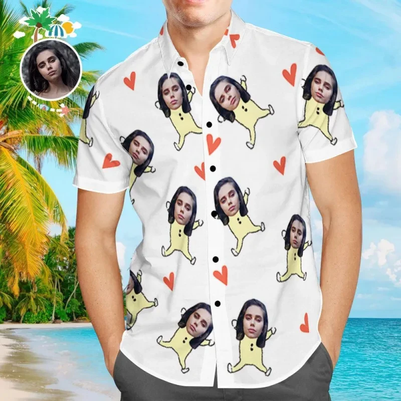 

Custom Photo Beach Shirts For Men Women Funny Personalized Face Custom Hawaiian Shirt Gift For Family Funny Oversized Y2k Tops