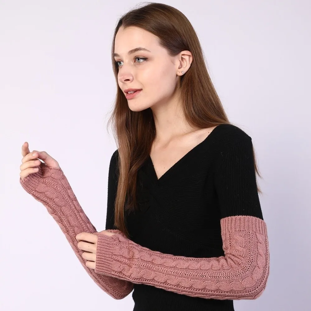 Lässige, einfarbige fingerlose Handschuhe, lange schwarze Handwärmer-Ärmel, Armstulpen über dem Ellenbogen, Handschuhe für Damen – Detail 4