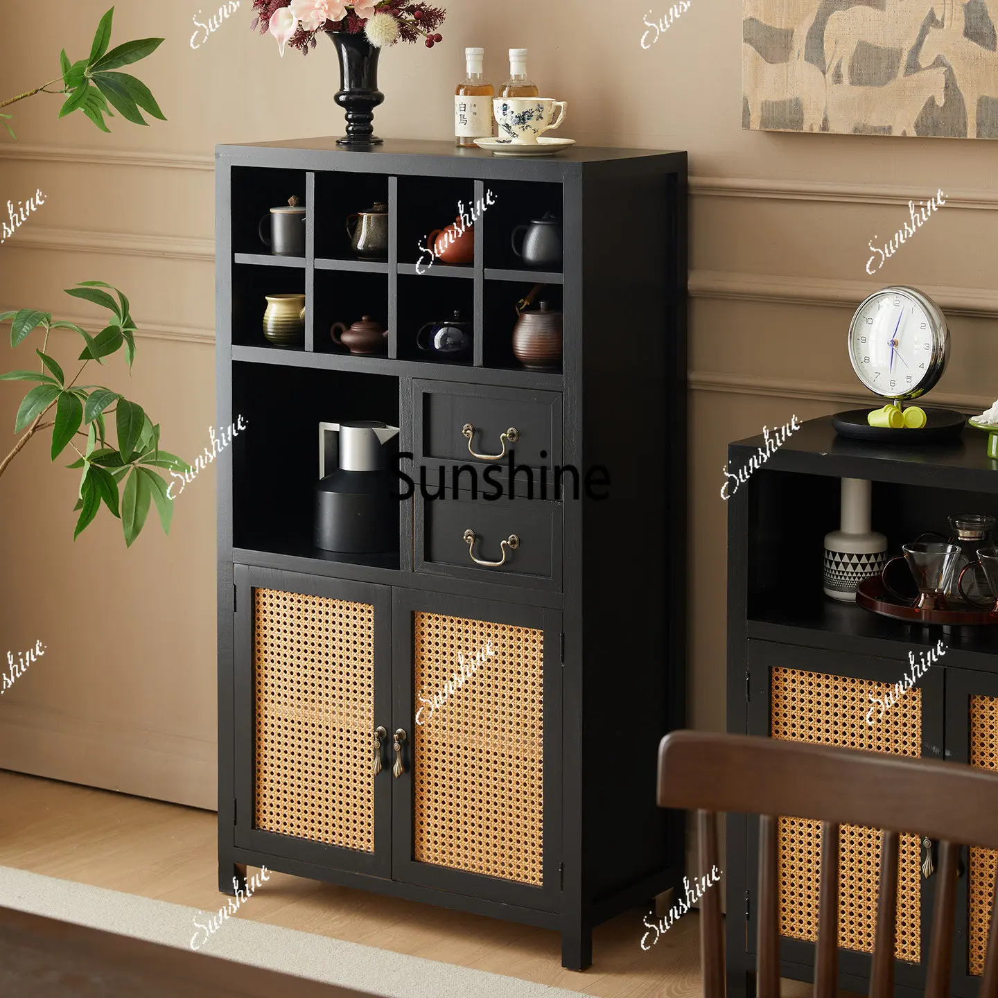 Bogu rack solid wood floor-to-ceiling dining side cabinet storage cabinet middle antique tea room locker