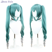 2024 Snow Miku Wig VOCALOID MIKUU Cosplay Wig Synthetic Hair 90CM Green Gradient Grey Double Ponytail Braided Mikuu Cosplay Wigs