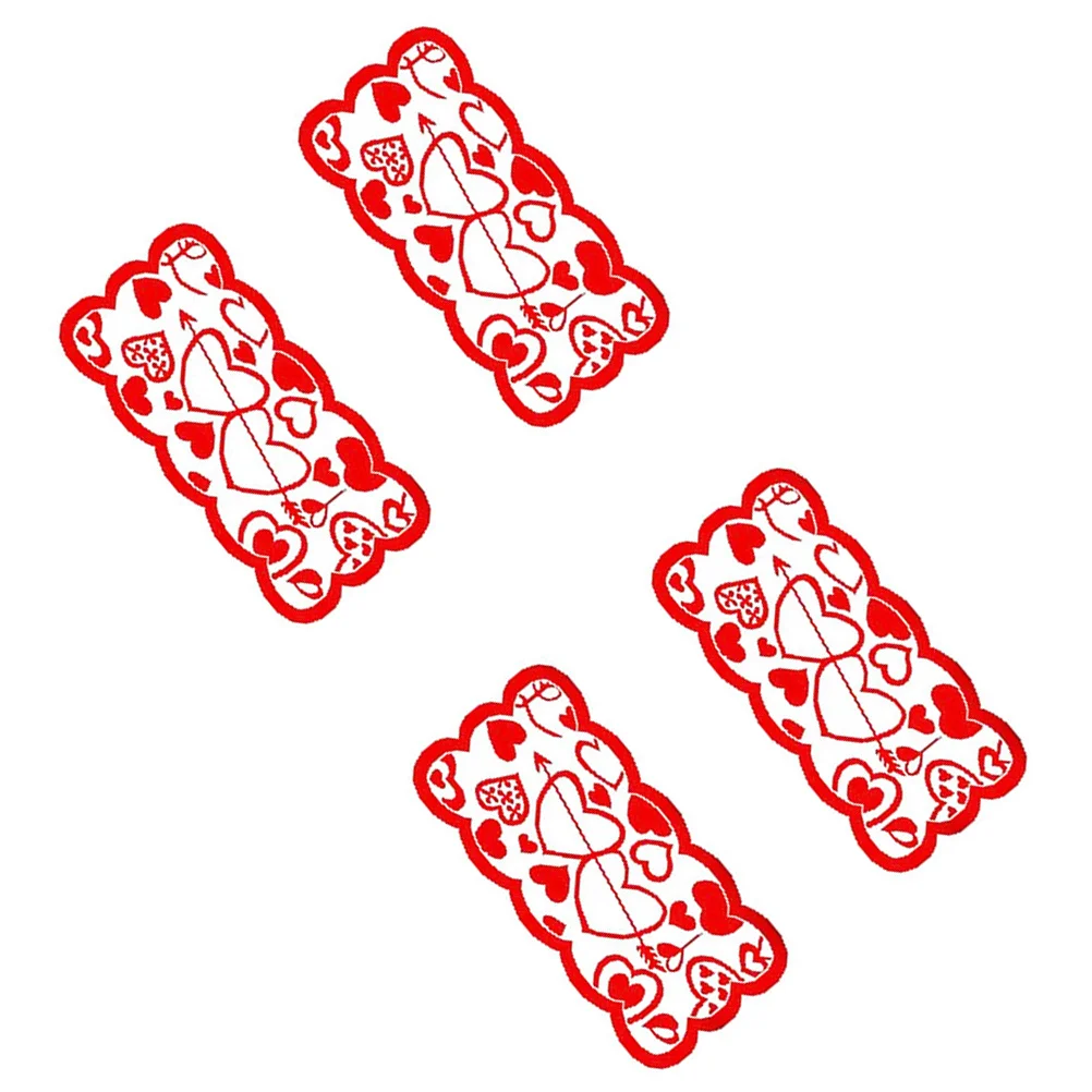 

4Pcs Love Heart Table Mat Thick Heat Resistant Placemat for Dining Table Party Home Use Hollow Out Arrow Pattern Decoration