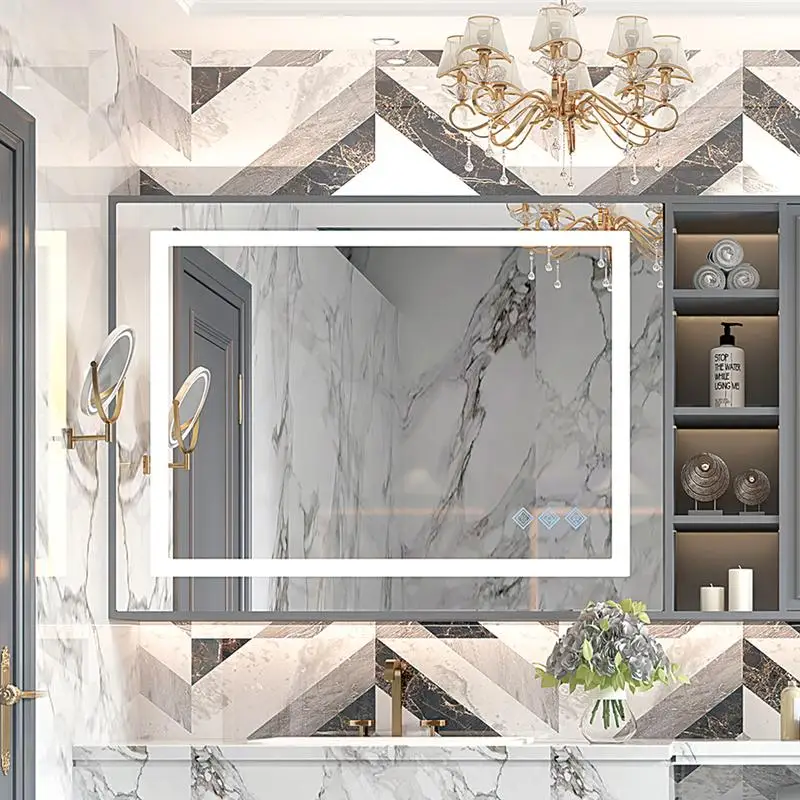 

48x36 Inch LED Bathroom Mirror, 3000-6000K Dimmable Gradient Front and Backlit, IP54 Anti-Fog, Wall Mount Lighted Mirror,