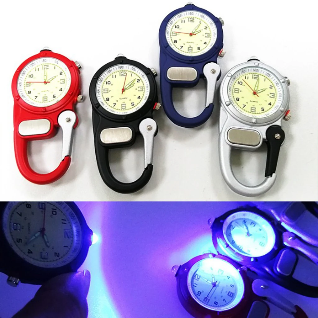 Clip Microlight Watch Analog Display Carabiner Fob Watch With Flashlight