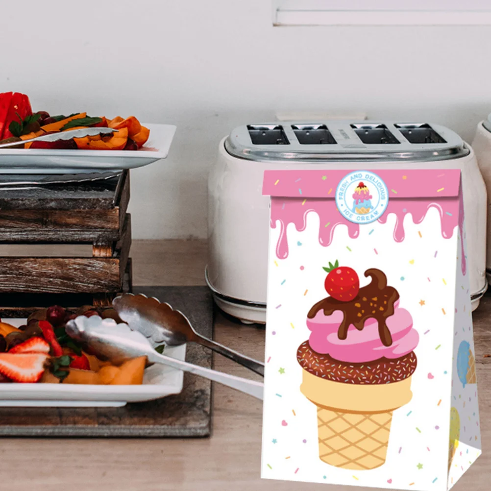 

1Set Colorful Ice Cream Candy Bags Paper Packing Wrapper Food Grade Paper Degradable Oil-Proof Gift Bags Snack Storage