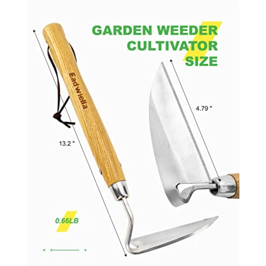 Faucille de désherbage japonaise pour un petit jardin : houe à main droite en acier inoxydable avec lame de 13 pouces pour culte de désherbage efficace