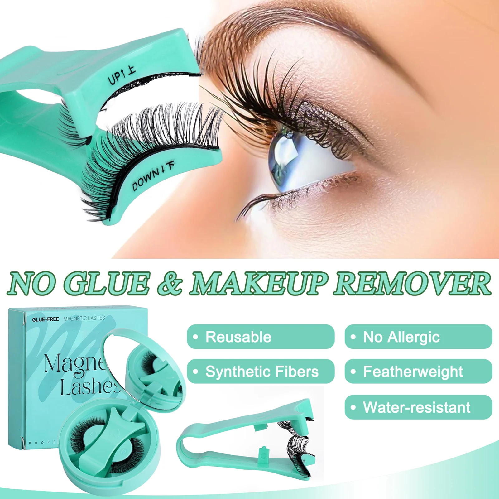 Cílios postiços magnéticos reutilizáveis, sem cola, ondulação de volume, cílios postiços para beleza, cosplay, maquiagem diy