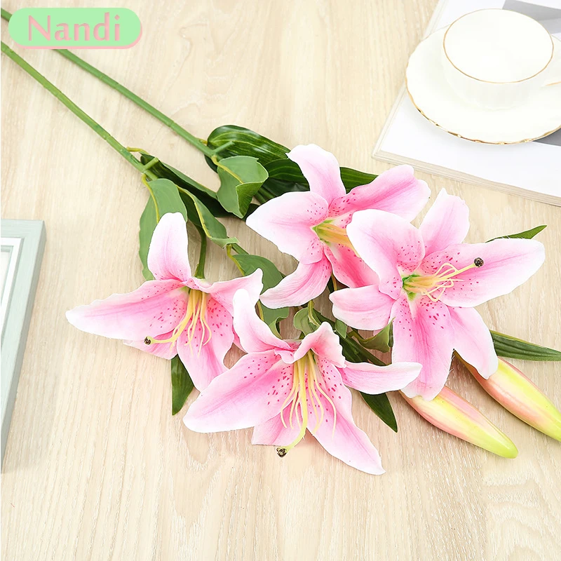 1Pcs Artificial Silk Flower Bouquet Fake Lily Bouquet Creative Bouquet Sweetheart Lily Send Friends Fresh Living Room Decoration